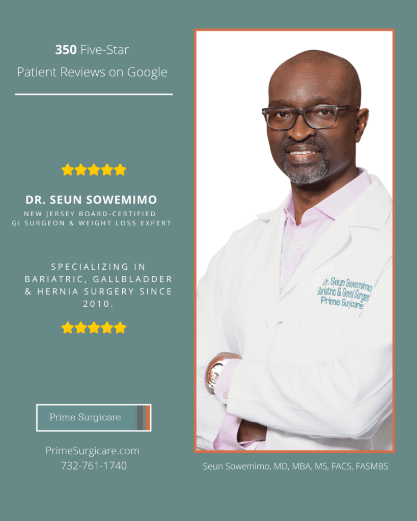 Dr. Sowemimo is a top patient rated bariatric, gallbladder and hernia surgeon in New Jersey